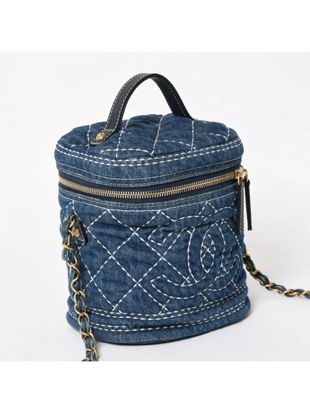 Chanel Vanity Chain Shoulder Bag CC Logo Denim Wild Stitch Gold